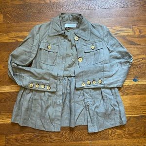 Zara Woman gray flax linen pleated waist button front jacket size small